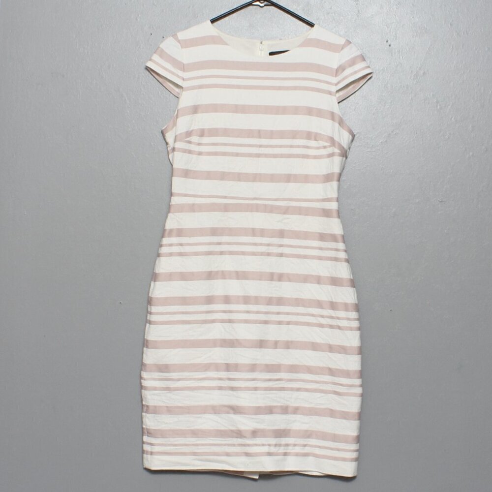 J crew white pink striped cap sleeve sheath dress